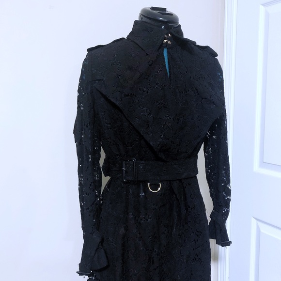 Black Lace Belted Trench Coat - Picture 11 of 12